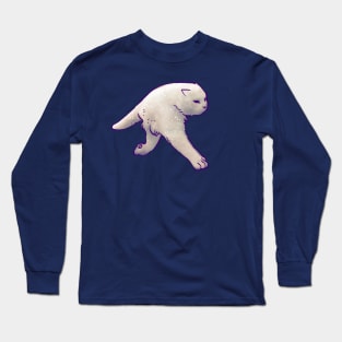 cursed white cat cryptid walking on two legs meme Long Sleeve T-Shirt